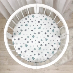 Husa saltea rotunda patut bebe copii cu elastic, Stelute menta